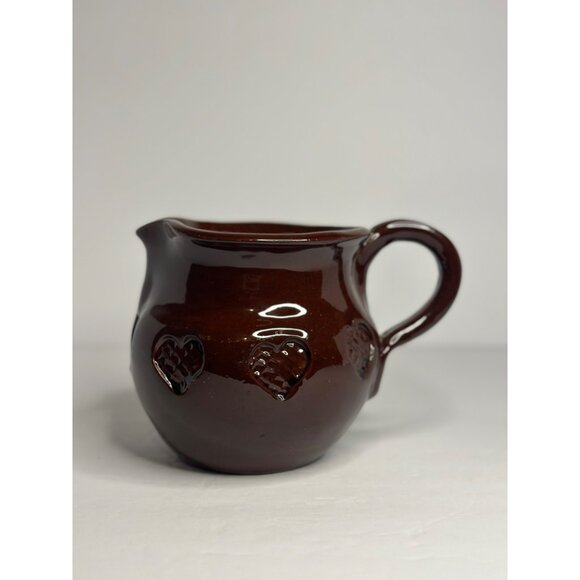 VTG Ned Foltz Pottery Glazed Redware Heart Decorated Pitcher Signed & Dated 1986 - Picture 1 of 8